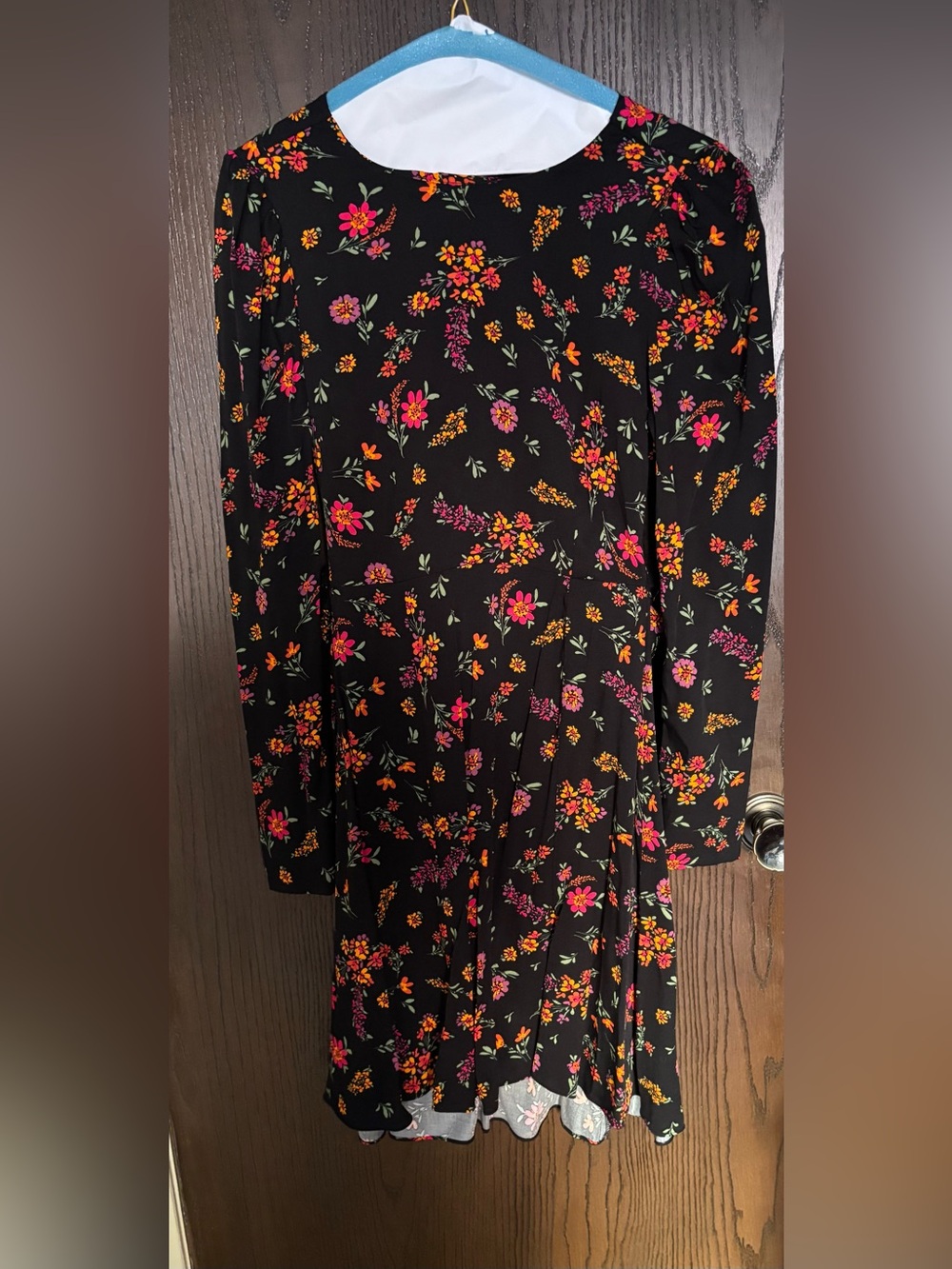 Black Floral Long-Sleeve Fit-and-Flare Dress